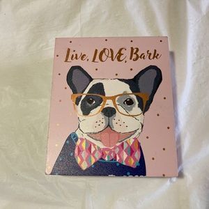 “Live, Love, Bark” Pug w/Glasses & Bow Tie Shelf Sitter